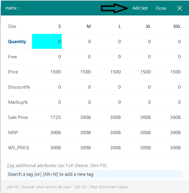 Matrix Variant SKU Screenshot